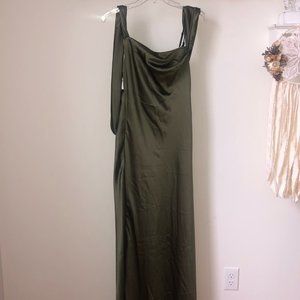 Fame & Partners Green Draped Off Shoulder Dress